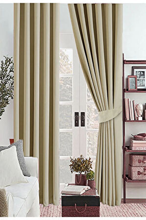 Bej Vizon Kalın Güneşlik Blackout Kararma Fon Perde Düz Dikim