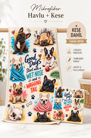 Gökova Home French Bulldog Köpek Kurulama Havlusu Mikrofiber 50x100 cm