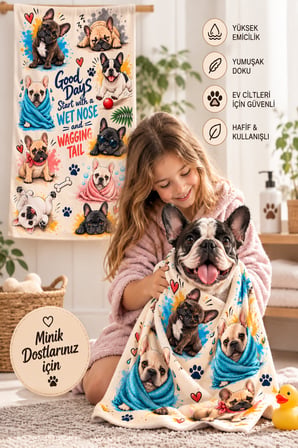 Gökova Home French Bulldog Köpek Kurulama Havlusu Mikrofiber 50x100 cm