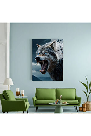 Siyah Beyaz Aslan Cam Tablo | Dayanıklı Temperli Cam