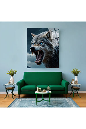 Siyah Beyaz Aslan Cam Tablo | Dayanıklı Temperli Cam