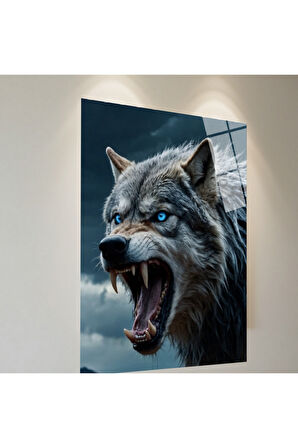 Siyah Beyaz Aslan Cam Tablo | Dayanıklı Temperli Cam