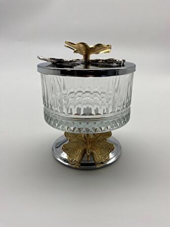 Ayaklı Gümüş Elysia Cam Magnolia Kasesi, Kelebek Kapaklı Dondurmalık, Şekerlik, Çerezlik