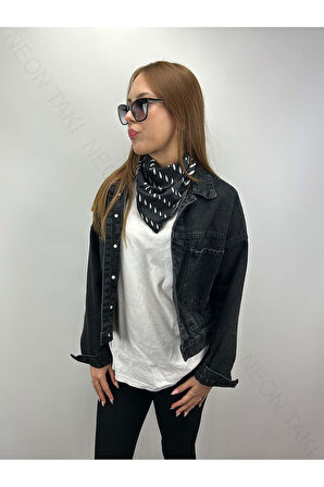 Siyah Fon, Beyaz Damlalar, Fular 6, 57cmx55cm