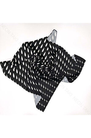 Siyah Fon, Beyaz Damlalar, Fular 6, 57cmx55cm