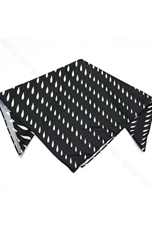 Siyah Fon, Beyaz Damlalar, Fular 6, 57cmx55cm