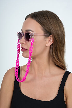 Fuşya Akrilik Kalın Tasarım Gözlük Zinciri
