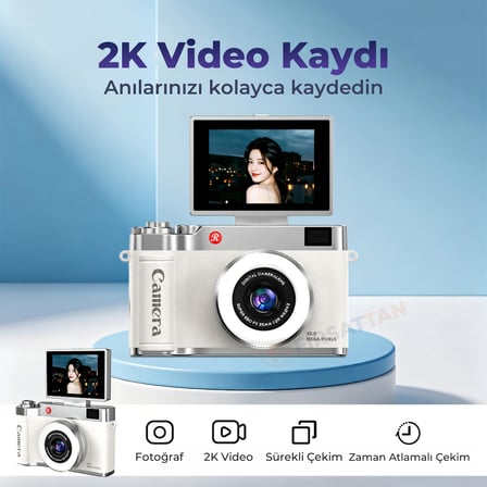 Retro Dijital Fotoğraf Makinesi 2K Video 40MP 2,4 İnç Flip Ekranlı LED Işıklı Selfie Vlog Kamerası