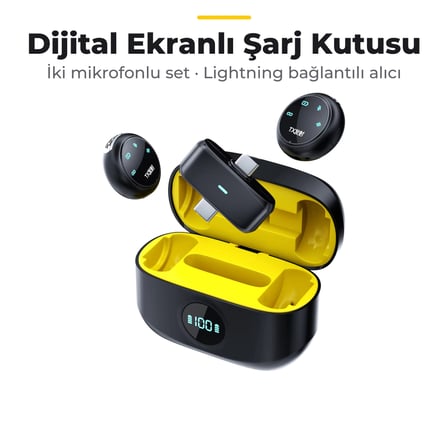 N31 İkili Kablosuz Yaka Mikrofonu Dijital Ekranlı Şarj Kutulu Gürültü Azaltma Lightning