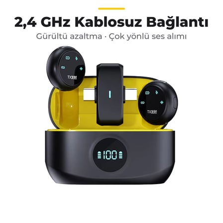 N31 İkili Kablosuz Yaka Mikrofonu Dijital Ekranlı Şarj Kutulu Gürültü Azaltma Lightning