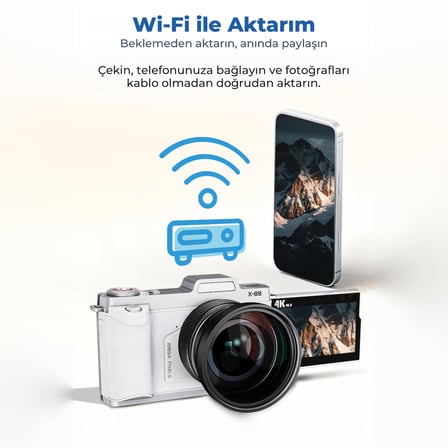 X88 Retro Dijital Fotoğraf Makinesi 4K 64MP 3,0 İnç 180 Derece Döner Ekran Makro ve Geniş Açı Lensli