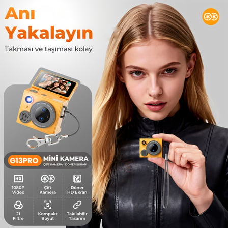 G13 Pro Mini Kamera 1080P Çift Lens Döner Ekranlı Kompakt Dijital Fotoğraf Makinesi Selfie