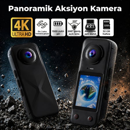 X5 Pro 360 Derece Aksiyon Kamera 4K Çift Lensli 2 x 200° Geniş Açı IPS Ekranlı Panoramik