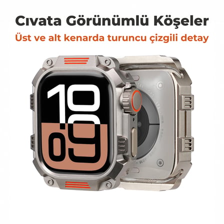 Watch Ultra 49 mm ile Uyumlu Metal Saat Koruyucu Kılıf Zırh Tasarım Kasa