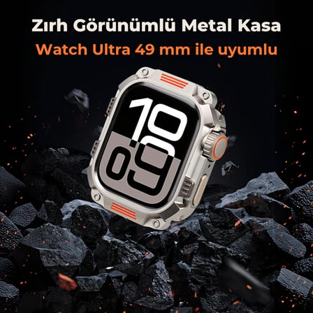 Watch Ultra 49 mm ile Uyumlu Metal Saat Koruyucu Kılıf Zırh Tasarım Kasa