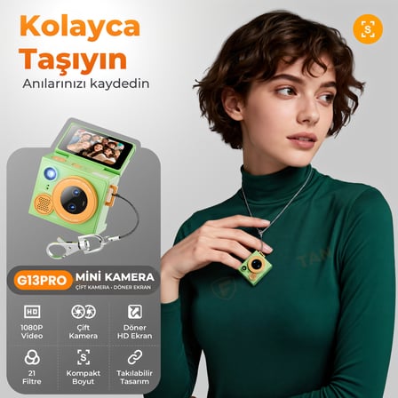 G13 Pro Mini Kamera 1080P Çift Lens Döner Ekranlı Kompakt Dijital Fotoğraf Makinesi Selfie