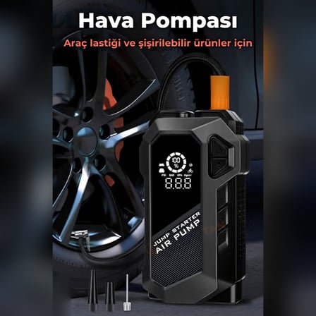 Q18 Jump Starter Akü Takviye Cihazı Hava Kompresörlü Powerbank 12000 mAh 4'ü 1 Arada
