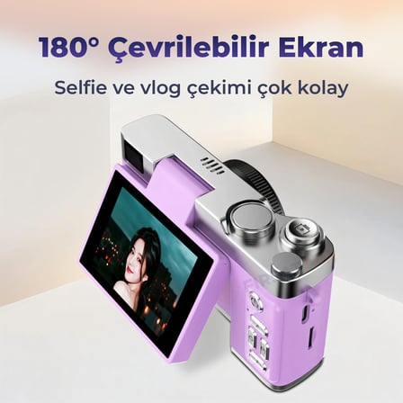 Retro Dijital Fotoğraf Makinesi 2K Video 40MP 2,4 İnç Flip Ekranlı LED Işıklı Selfie Vlog Kamerası