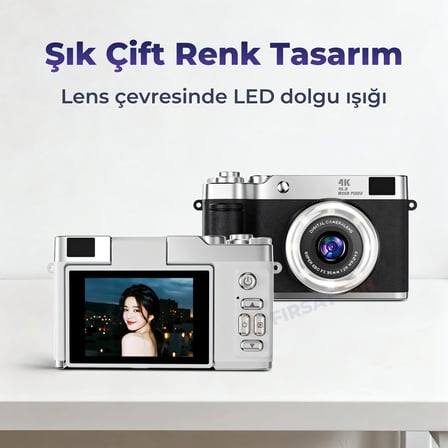 Retro Dijital Fotoğraf Makinesi 2K Video 40MP 2,4 İnç Flip Ekranlı LED Işıklı Selfie Vlog Kamerası