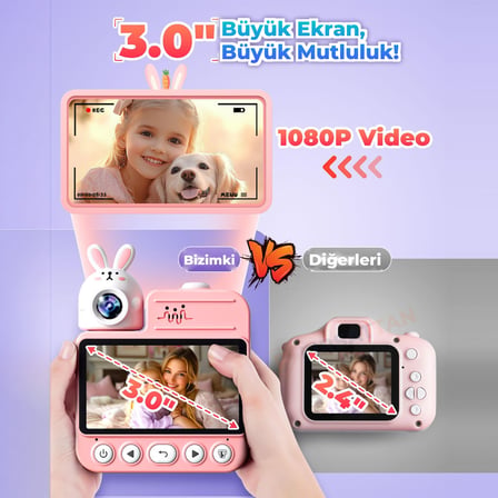 JD30 Anında Baskılı Çocuk Kamerası 3,0 İnç Ekran 1080P Video 180 Derece Dönen Lens