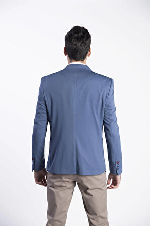 Sposo G-194 Dar Kalıp Örme Kumaş İndigo Erkek Blazer Ceket
