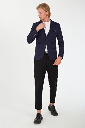 Sposo G-216 Dar Kalıp Örme Kumaş Lacivert Erkek Blazer Ceket