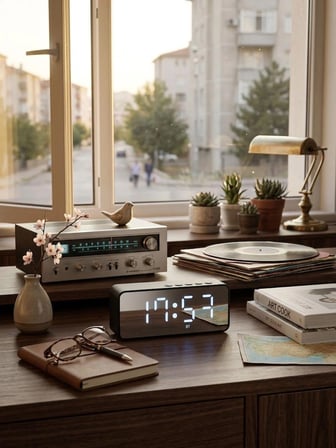 Bluetooth Kablosuz Hoparlör - Dijital Saatli, FM Radyo ve LED Ekran