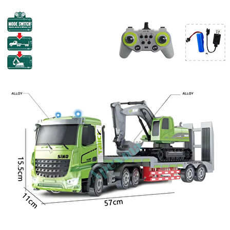 2.4GHz Uzaktan Kumandalı 1:12 Ölçek Işıklı ve Sesli Kepçe Taşıyan Tır - Oyuncak 3.7V Şarjlı Kepçe ve Tır