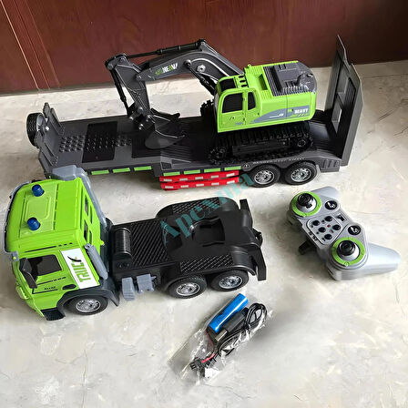 2.4GHz Uzaktan Kumandalı 1:12 Ölçek Işıklı ve Sesli Kepçe Taşıyan Tır - Oyuncak 3.7V Şarjlı Kepçe ve Tır