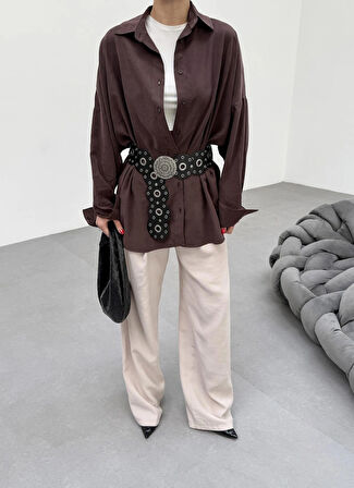 Kahverengi Soft Yumuşak Dokulu Oversize Gömlek