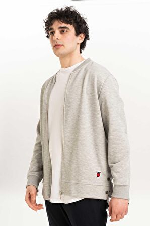 Fermuar Detaylı Erkek Bomber Sweatshirt-Gri-L