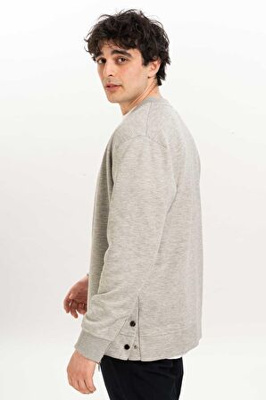 Fermuar Detaylı Erkek Bomber Sweatshirt-Gri-L
