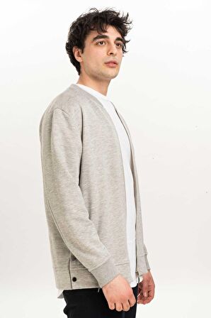 Fermuar Detaylı Erkek Bomber Sweatshirt-Gri-M