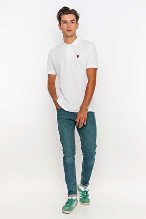 Redowl Erkek Polo Yaka Slim Fit Tişört-Beyaz-XL