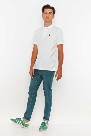 Redowl Erkek Polo Yaka Slim Fit Tişört-Beyaz-XL