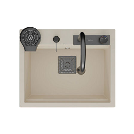 Real Stone Angel Granit Akıllı Eviye Seti Krem 60x49