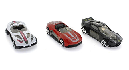 Die Cast Metal 3'lü Yarış Arabaları Siyah Araçlı