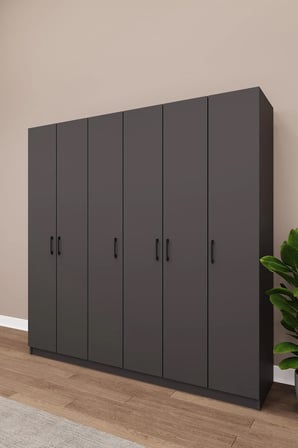 Asra Trend MDF 6 Kapaklı Gardırop - 180×180×47cm, 10 Raflı Düzenleyici Çok Amaçlı Dolap, G-06