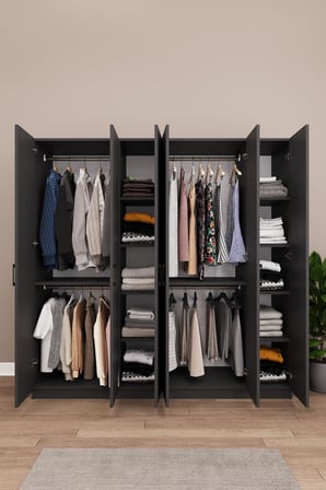 Asra Trend MDF 6 Kapaklı Gardırop - 180×180×47cm, 10 Raflı Düzenleyici Çok Amaçlı Dolap, G-06
