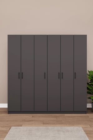 Asra Trend MDF 6 Kapaklı Gardırop - 180×180×47cm, 10 Raflı Düzenleyici Çok Amaçlı Dolap, G-06
