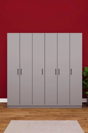 Asra Trend MDF 6 Kapaklı Gardırop - 180×180×47cm, 10 Raflı Düzenleyici Çok Amaçlı Dolap, G-06