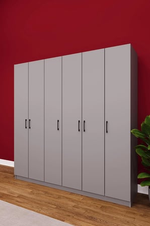 Asra Trend MDF 6 Kapaklı Gardırop - 180×180×47cm, 10 Raflı Düzenleyici Çok Amaçlı Dolap, G-06