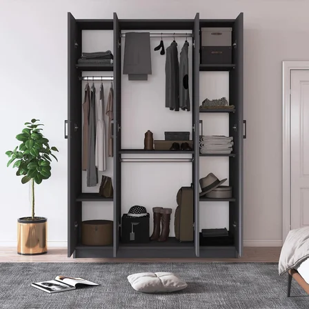 Asra Trend MDF 4 Kapaklı Gardırop - 120×180×47cm, 7 Raflı Düzenleyici Çok Amaçlı Dolap, G-08