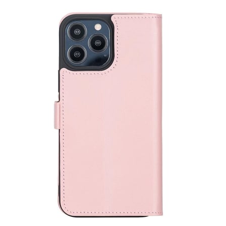 Apple iPhone 13 Pro Max Uyumlu Deri Cüzdanlı Kılıf Toz Pembe