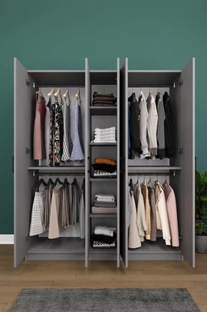 Asra Trend MDF 5 Kapaklı Gardırop - 150×180×47cm, 5 Raflı Düzenleyici Çok Amaçlı Dolap, G-09