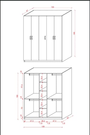 Asra Trend MDF 5 Kapaklı Gardırop - 150×180×47cm, 5 Raflı Düzenleyici Çok Amaçlı Dolap, G-09