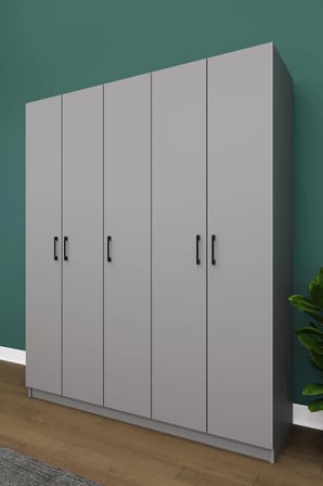 Asra Trend MDF 5 Kapaklı Gardırop - 150×180×47cm, 5 Raflı Düzenleyici Çok Amaçlı Dolap, G-09