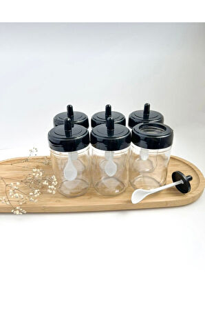 6 ADET KENDİNDEN KAŞIKLI BAHARATLIK TAKIMI SİYAH