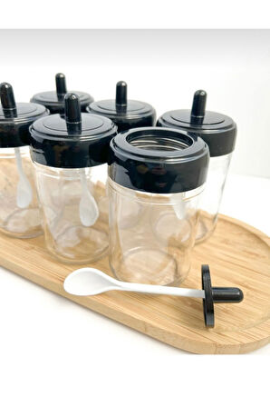 6 ADET KENDİNDEN KAŞIKLI BAHARATLIK TAKIMI SİYAH