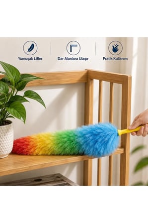 1 Adet Toz Alma Fırçası – Peluş Püsküllü Rengarenk Yumuşak Lifli El Tipi Temizlik Fırçası Duster Dust Brush